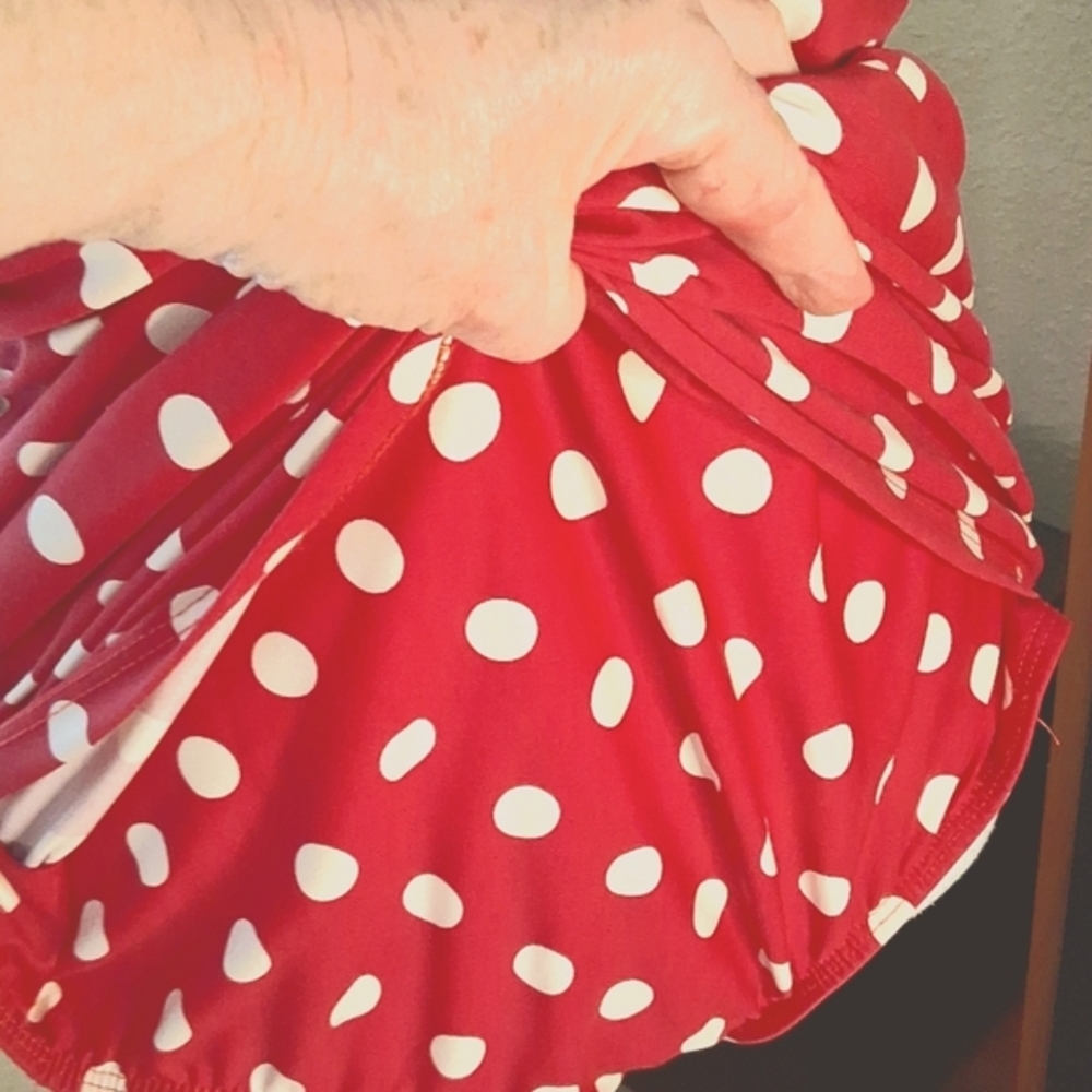 🏊👙Esther Williams Vintage Red Polka Dot  Rusched Front Drape Swimsuit Size 16 - Picture 7 of 9